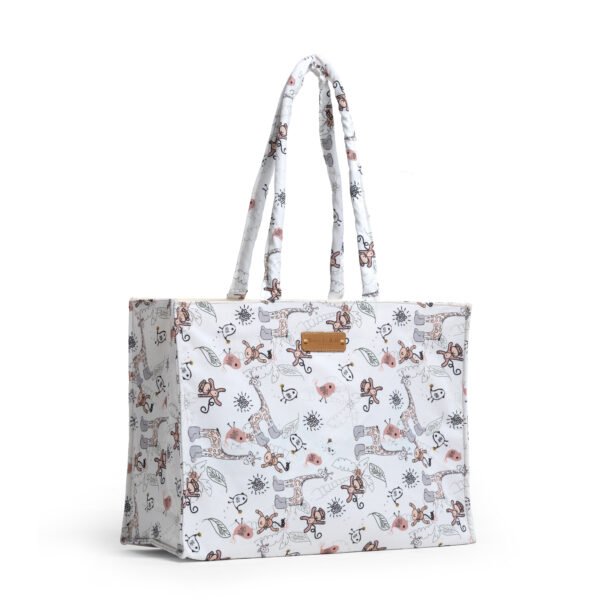 Monkey and Giraffe Tote Handbag (Cream)